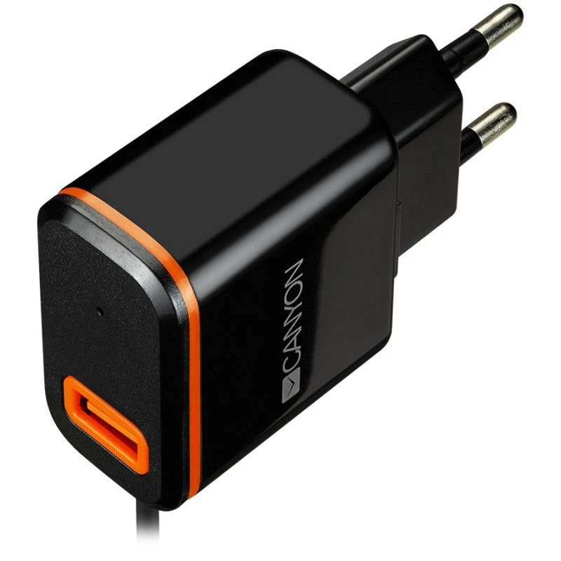 Canyon Cargador de pared con cable USB Type-C, 2.1A, Negro