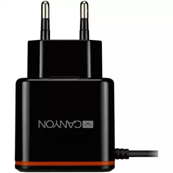 Canyon Cargador de pared con cable USB Type-C, 2.1A, Negro