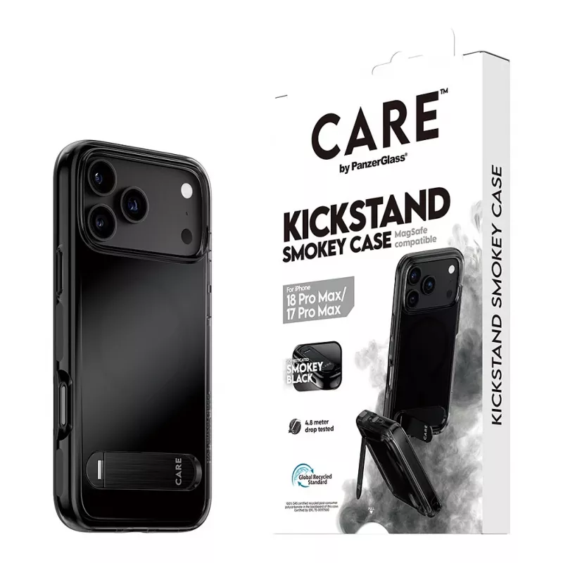 CARE by PanzerGlass Kickstand funda Smokey con negro MagSafe para iPhone 17 Pro Max