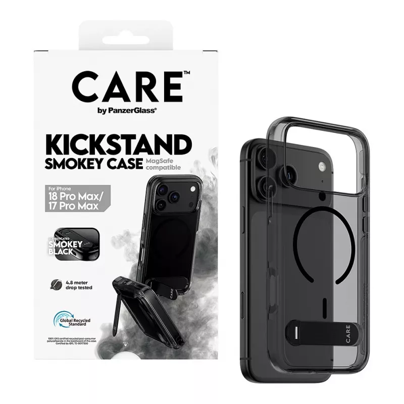 CARE by PanzerGlass Kickstand funda Smokey con negro MagSafe para iPhone 17 Pro Max