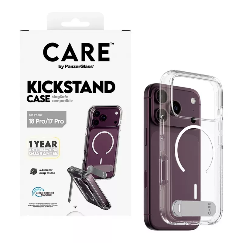 CARE by PanzerGlass Kickstand funda transparente con MagSafe blanco para iPhone 17 Pro