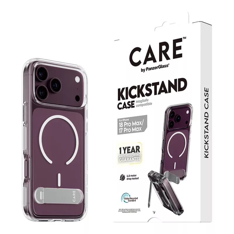 CARE by PanzerGlass Kickstand funda transparente con MagSafe blanco para iPhone 17 Pro Max