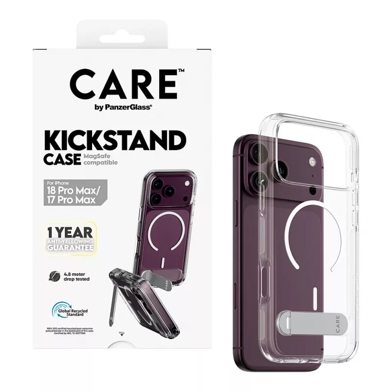 CARE by PanzerGlass Kickstand funda transparente con MagSafe blanco para iPhone 17 Pro Max