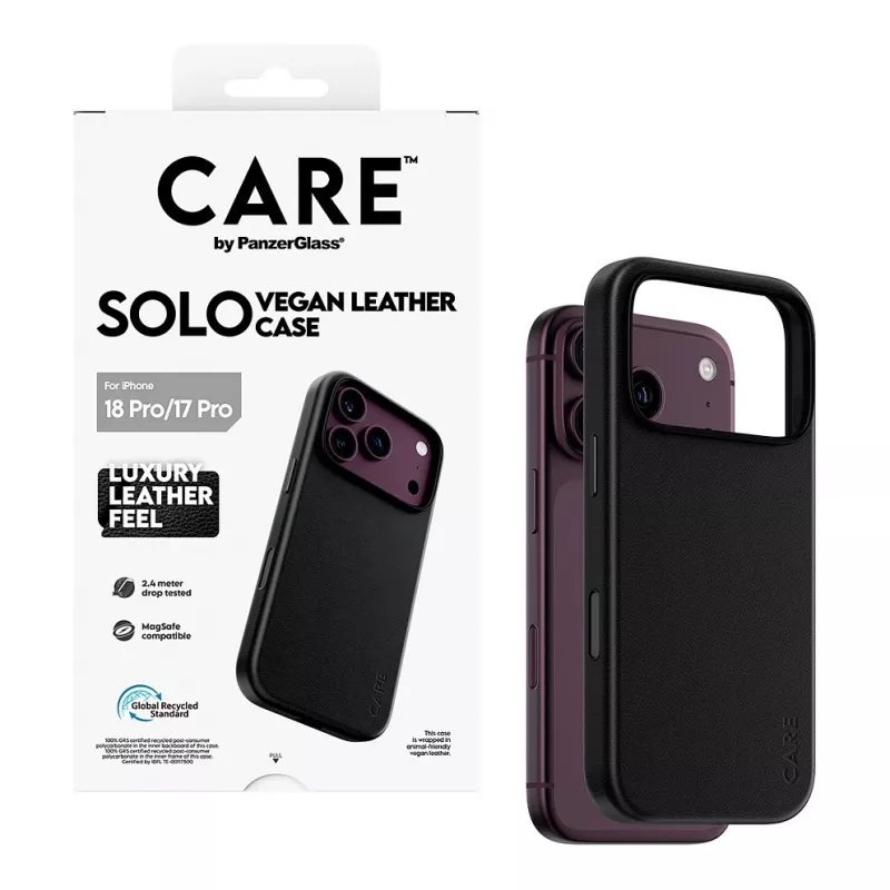 CARE by PanzerGlass Solo funda de piel vegana negra con MagSafe para iPhone 17 Pro