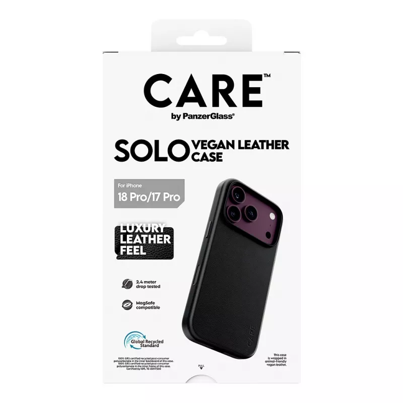 CARE by PanzerGlass Solo funda de piel vegana negra con MagSafe para iPhone 17 Pro