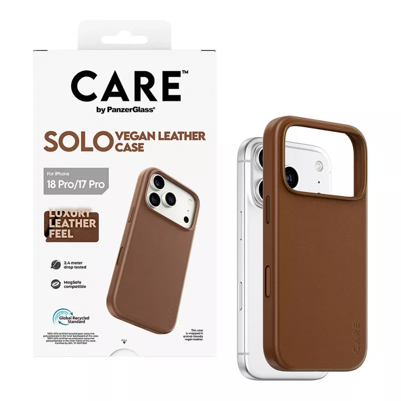 CARE by PanzerGlass Solo funda de piel vegana marrón con MagSafe para iPhone 17 Pro