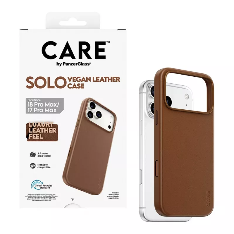CARE by PanzerGlass Solo funda de piel vegana marrón con MagSafe para iPhone 17 Pro Max