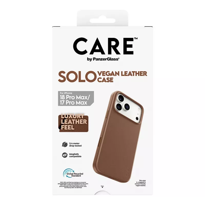 CARE by PanzerGlass Solo funda de piel vegana marrón con MagSafe para iPhone 17 Pro Max