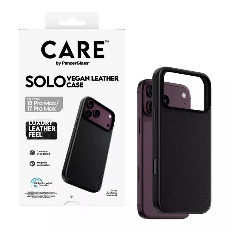 CARE by PanzerGlass Solo funda de piel vegana con MagSafe para iPhone 17 Pro Max - negra