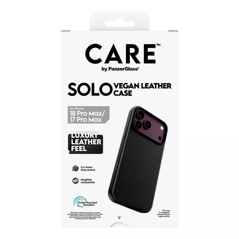 CARE by PanzerGlass Solo funda de piel vegana con MagSafe para iPhone 17 Pro Max - negra