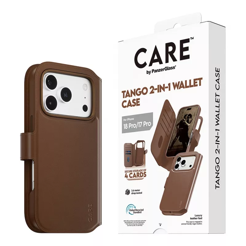 CARE by PanzerGlass Tango funda cartera 2 en 1 marrón con MagSafe para iPhone 17 Pro
