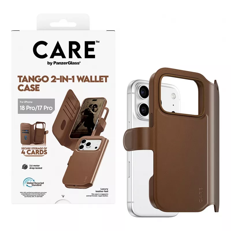 CARE by PanzerGlass Tango funda cartera 2 en 1 marrón con MagSafe para iPhone 17 Pro