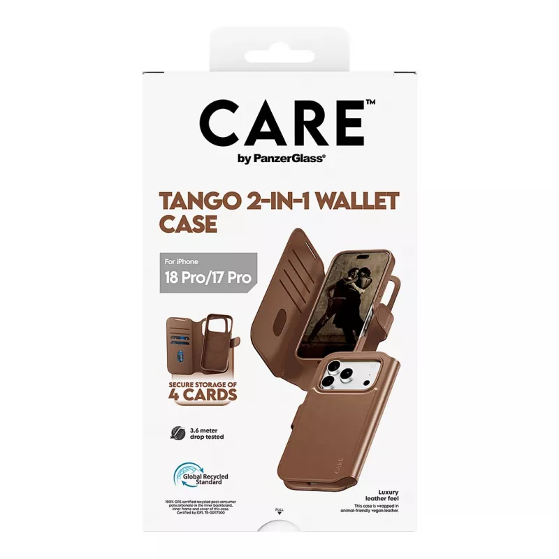 CARE by PanzerGlass Tango funda cartera 2 en 1 marrón con MagSafe para iPhone 17 Pro