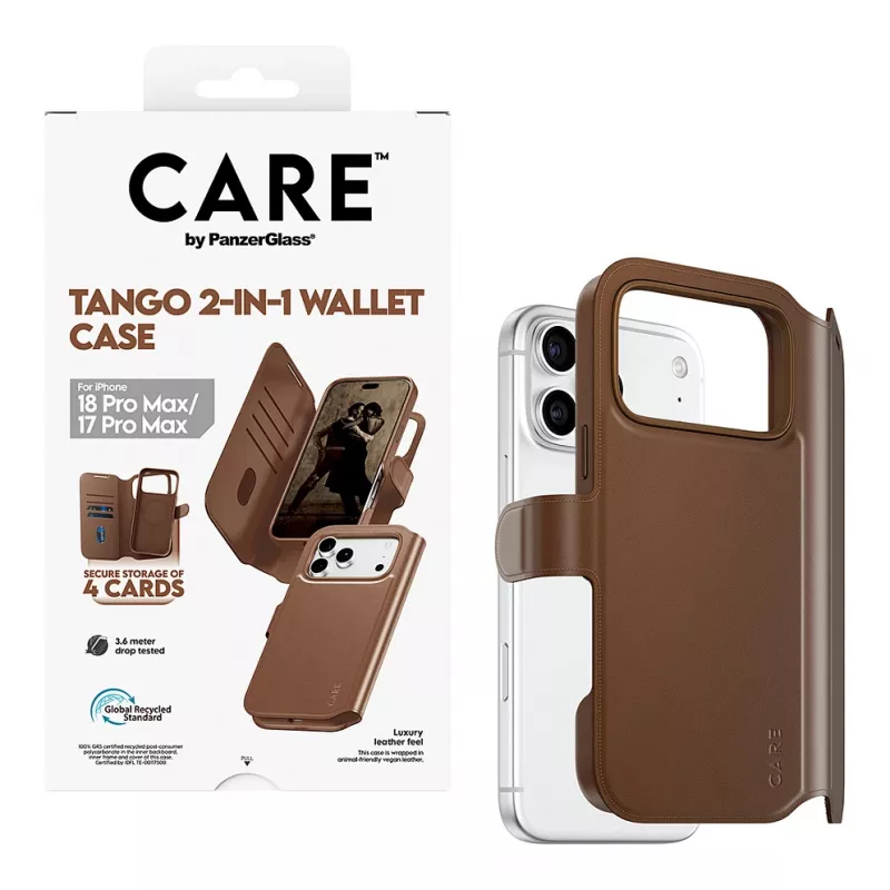 CARE by PanzerGlass Tango funda cartera 2 en 1 marrón con MagSafe para iPhone 17 Pro Max