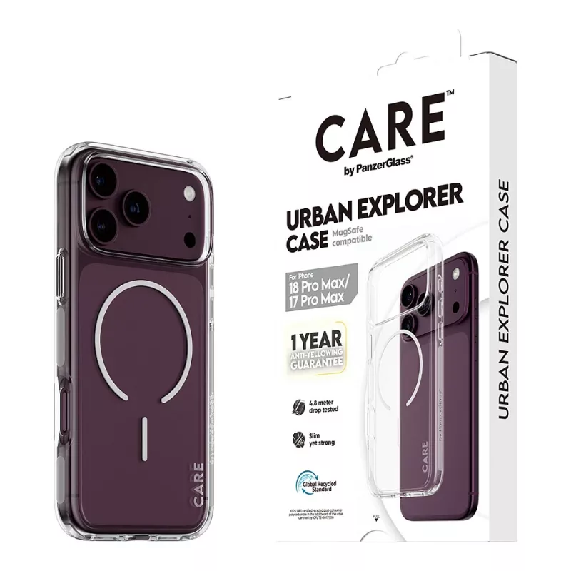 CARE by PanzerGlass Urban Explorer funda transparente con MagSafe blanco para iPhone 17 Pro Max