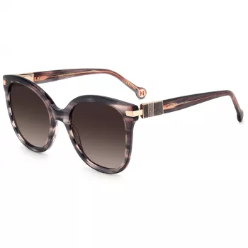 CAROLINA HERRERA Gafas de sol mujer HER0134S1ZX - Montura de acetato negra brillante, lentes de policarbonato grises degradadas, 55 mm ancho de lente, protección UV400