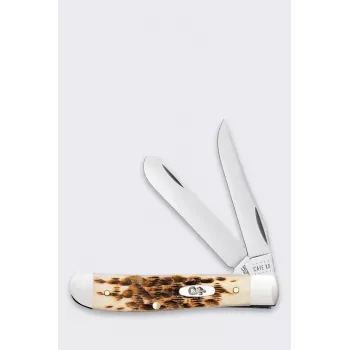 Case Mini Trapper SS Amber Bone Cuchillo - Cuchillo de bolsillo de 2 hojas, Acero inoxidable Tru-Sharp, Mango de Amber Bone auténtico, Slipjoint, USA