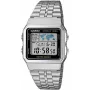 Casio A500WA-1DF Reloj de pulsera digital clásico de cuarzo - Correa de acero inoxidable plateada, retroiluminación LED, hora mundial