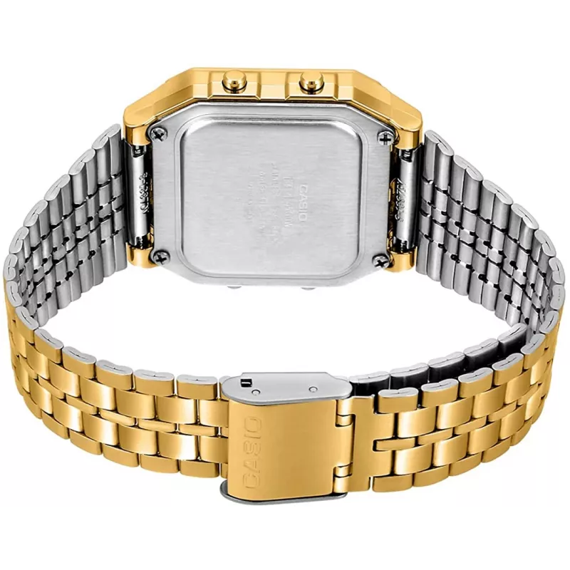 CASIO A500WGA-9 Reloj digital para hombre 39mm tono dorado acero inoxidable