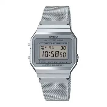 CASIO Reloj digital unisex A700WM-7A - 37,4 mm malla milanesa plateada