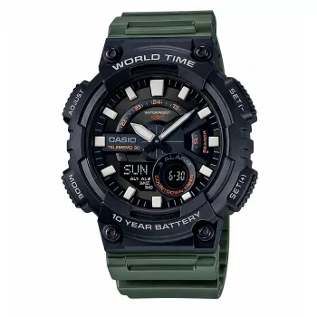 Reloj de hombre CASIO AEQ-110W-3A analógico-digital, 52,2 mm, correa de resina verde