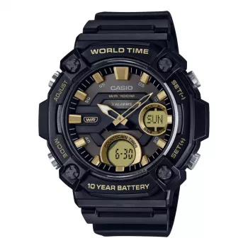 Reloj de hombre CASIO AEQ-120W-9A analógico-digital, 53,3 mm, caja de resina negra, correa de resina negra, detalles dorados