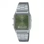 CASIO AQ-230A-3A reloj analógico-digital unisex, 38,8 mm, esfera verde, correa de acero inoxidable plateada