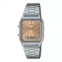 CASIO AQ-230A-4A reloj unisex analógico-digital, 38,8 mm, caja plateada, esfera roja, correa de acero inoxidable