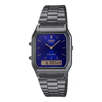 CASIO AQ-230GG-2A reloj unisex analógico-digital de cuarzo, 38,8mm, brazalete de acero inoxidable gris plomo, esfera azul