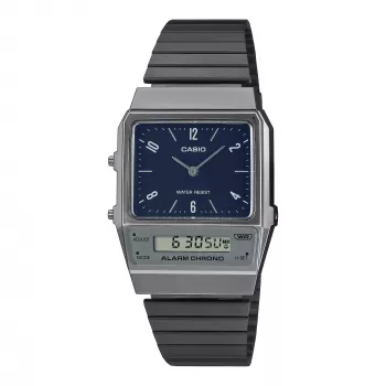CASIO AQ-800EB-2AEF Reloj unisex analógico-digital, 32mm, esfera azul, correa de malla plateada