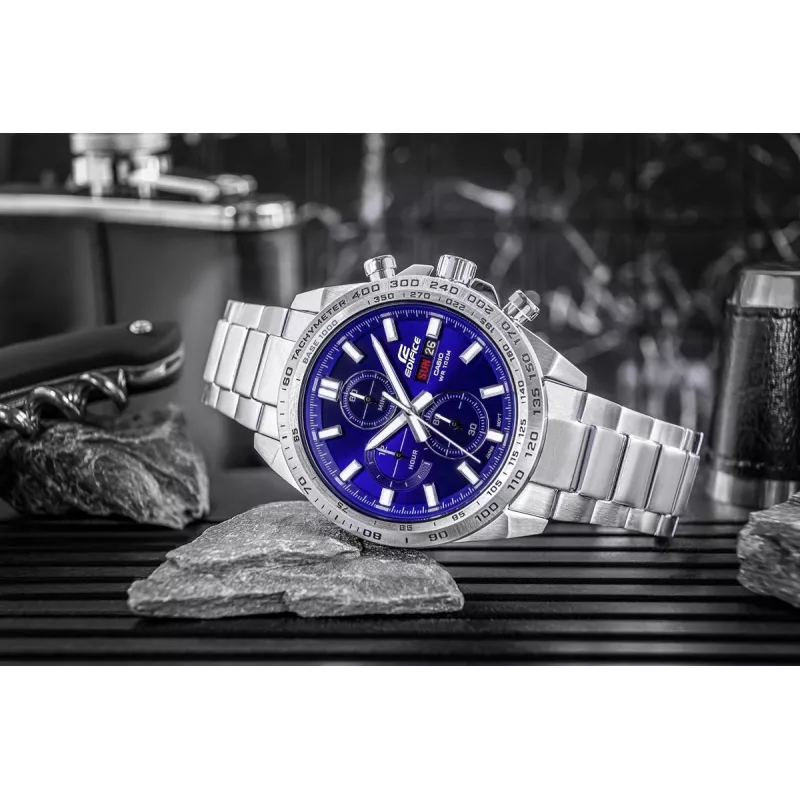CASIO Edifice EFR-574D-2AVUEF reloj de hombre analógico de cuarzo, 42,3 mm, esfera azul, brazalete de acero inoxidable