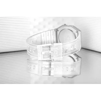 Casio F-91WS-7DF reloj digital – caja de resina blanca transparente, unisex, cuarzo, retroiluminación LED, resistente al agua hasta 3 ATM
