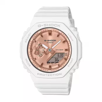 CASIO GMA-S2100MD-7AE Reloj de cuarzo analógico-digital para mujer, 46,2 mm, correa de resina blanca