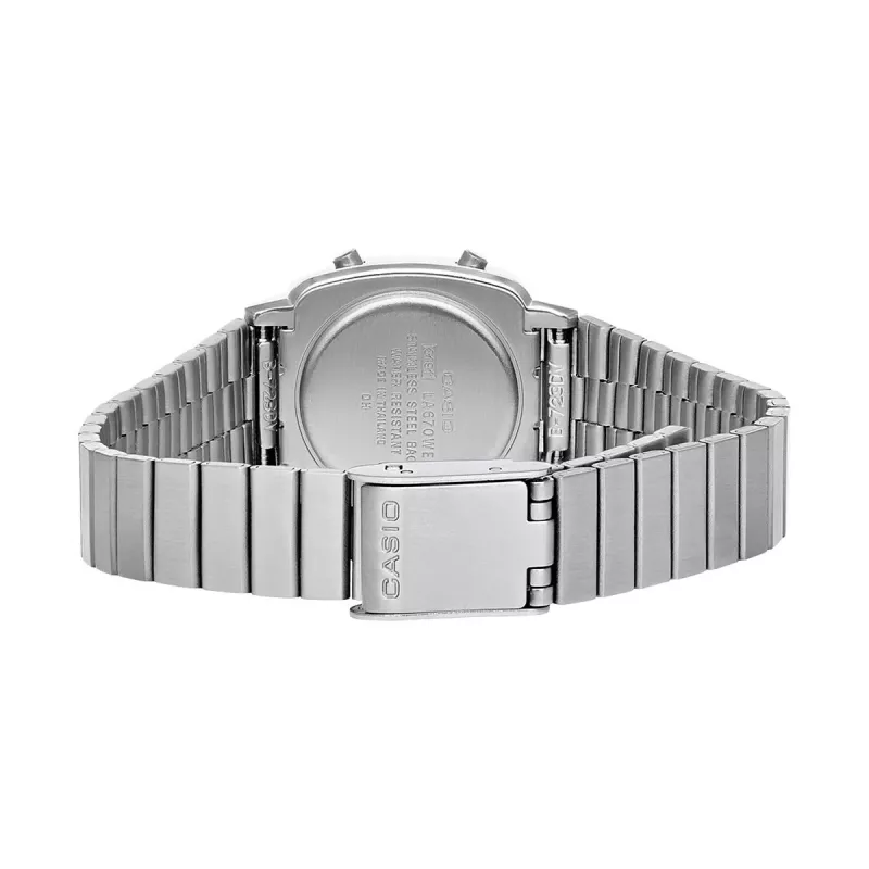 CASIO LA670WES-4AEF Reloj digital de mujer - esfera oro rosa, caja y pulsera color plata, 24 mm