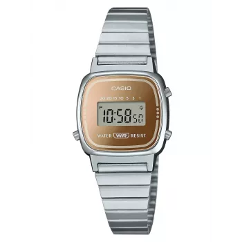 CASIO LA670WES-4AEF Reloj digital de mujer - esfera oro rosa, caja y pulsera color plata, 24 mm