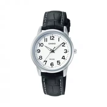 Reloj analógico CASIO LTP1303PL7BVE unisex - Caja de acero inoxidable, correa de piel negra, resistencia al agua 50 m