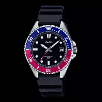 CASIO MDV-10-1A2VDF reloj de hombre analógico de cuarzo, 38,5 mm, esfera negra, correa de resina, 200m resistencia al agua