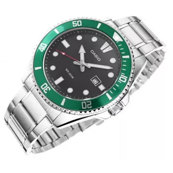 Casio MDV-107D-3AVEF Reloj analógico de cuarzo para hombre con esfera verde y correa de acero inoxidable, 200m de resistencia al agua