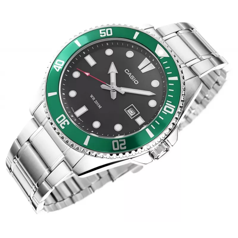 Casio MDV-107D-3AVEF reloj de hombre analógico de cuarzo con esfera verde y brazalete de acero inoxidable, 200m resistencia al agua
