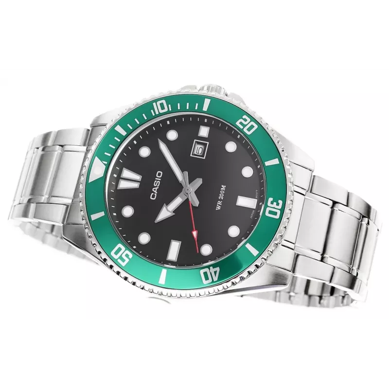Casio MDV-107D-3AVEF reloj de hombre analógico de cuarzo con esfera verde y brazalete de acero inoxidable, 200m resistencia al agua