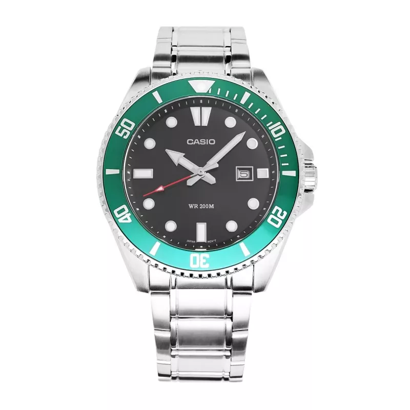 Casio MDV-107D-3AVEF reloj de hombre analógico de cuarzo con esfera verde y brazalete de acero inoxidable, 200m resistencia al agua
