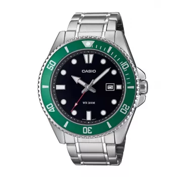 Casio MDV-107D-3AVEF Reloj analógico de cuarzo para hombre con esfera verde y correa de acero inoxidable, 200m de resistencia al agua