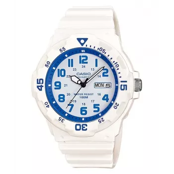 CASIO MRW-200HC-7B2 Reloj unisex analógico de cuarzo con correa de resina negra, esfera blanca, caja de 44,6 mm