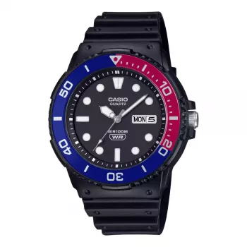 CASIO MRW-230H-1E2 reloj de cuarzo analógico hombre con correa de resina, caja de 47,9 mm, esfera negra, resistencia al agua 100 m