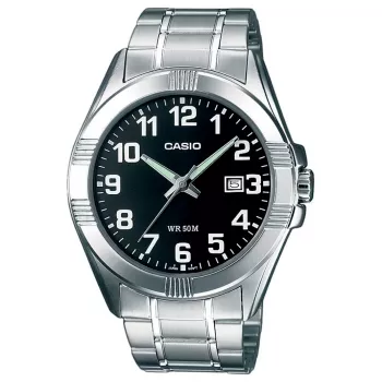 CASIO MTP-1308D-1B reloj de cuarzo analógico de hombre acero inoxidable 43,5 mm esfera negra indicador de fecha