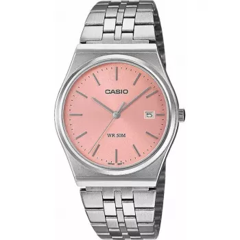 Casio MTP-B145D-4AVEF Reloj de cuarzo analógico hombre con correa de acero inoxidable, esfera color salmón, caja plateada, 50m de resistencia al agua