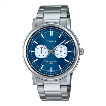 Reloj de cuarzo analógico de hombre CASIO MTP-E335D-2E1VD, esfera azul, correa de acero inoxidable, 47,6 mm