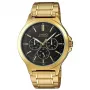 CASIO MTP-V300G-1AUDF Reloj de hombre analógico de cuarzo, 47mm caja de acero inoxidable con baño de oro, esfera negra, indicador de fecha y día de la semana