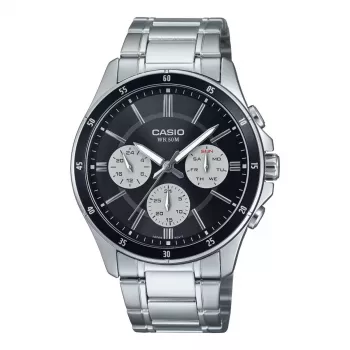 CASIO MTP1374D1A3VD reloj de hombre analógico de cuarzo con indicador de día y fecha, brazalete de acero inoxidable, 47mm caja