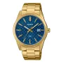 CASIO MTPVD03G2AUDF reloj de hombre analógico de cuarzo, 45mm caja de acero inoxidable, esfera azul, correa dorada, 50m resistencia al agua